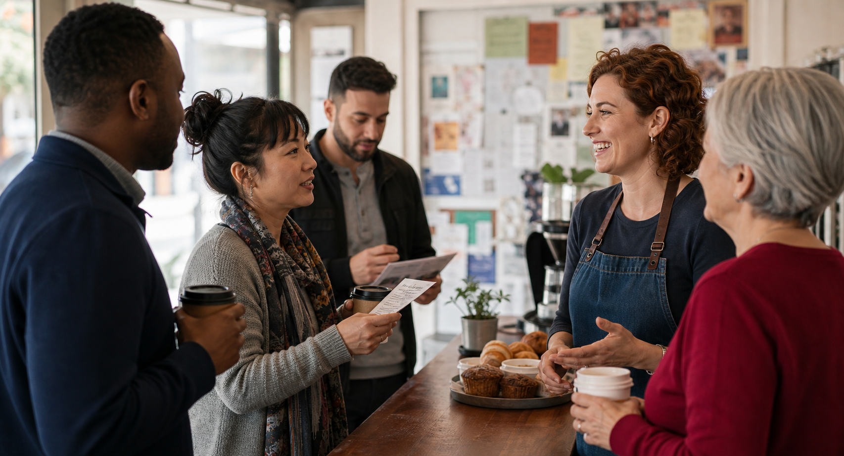 Neighbors connecting with a local business owner