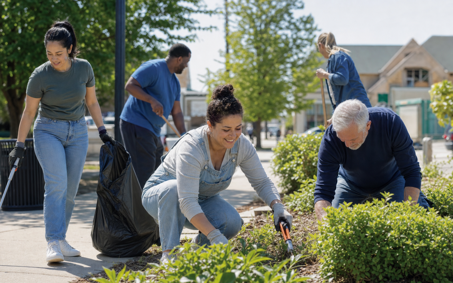 Community volunteers improving a neighborhood public space