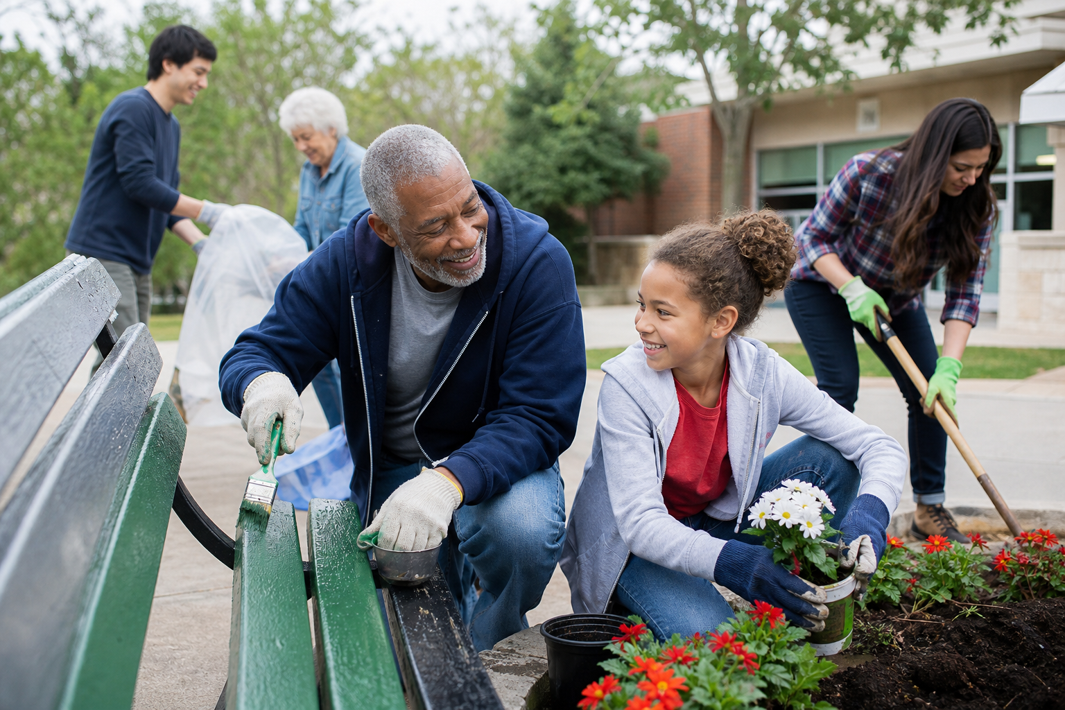 Volunteers improving a public space together